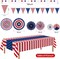 9pcs Patriotic 4th of July Decoration Set – Red White and Blue Paper Fans, USA Pennant Bunting & Star Streamers – Includes Waterproof Patriotic Tablecloth – All-in-One Decor Kit for Memorial Day, July 4th & Veterans Day